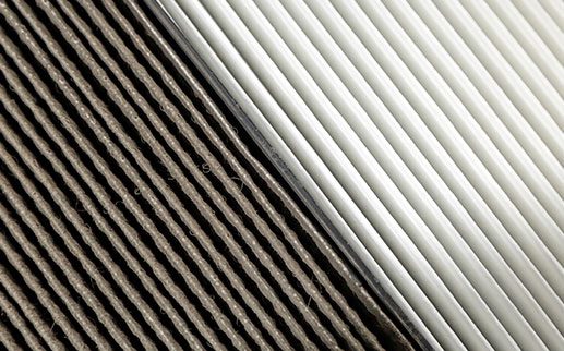 Close up, clean and dirty cabin air filter for car. car air filter texture and background